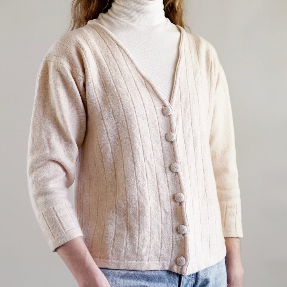 COPY - Vintage Irish Blush Cream Cardigan & White Turtleneck Top